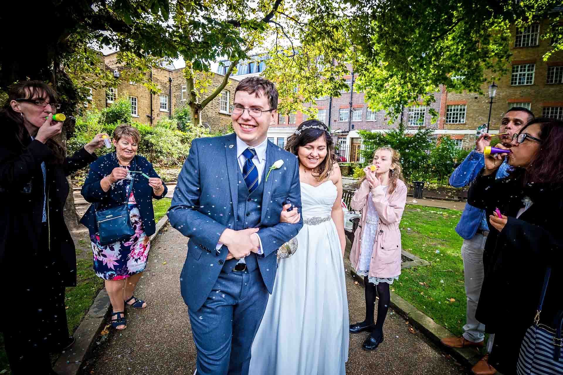 Bubbles Confetti at Wedding in Park in London